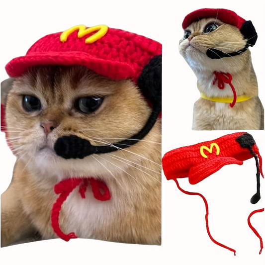 Handmade Cat Chef Hat Pet Birthday Accessories Cotton Knitted Sweater