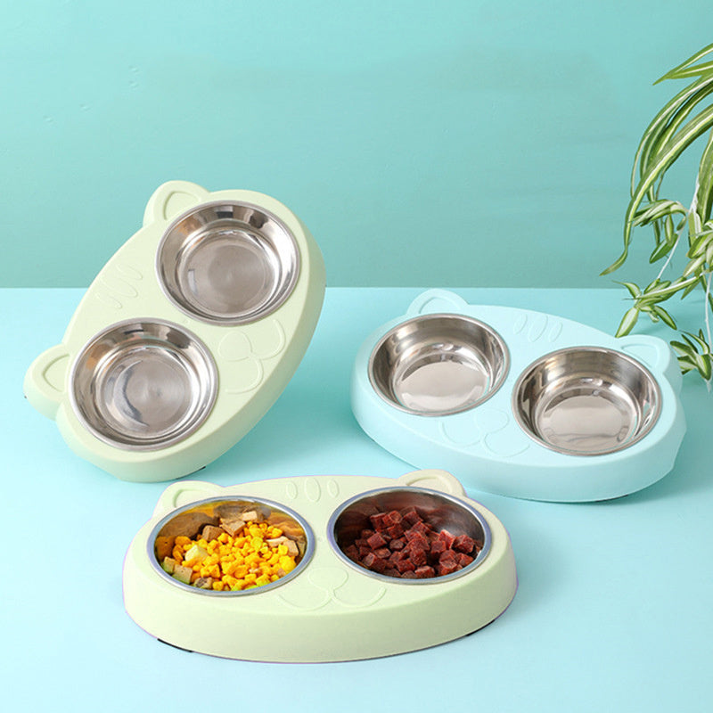 Pet Double Bowls, Stainless Steel Pet Food Bowl Water Bowl