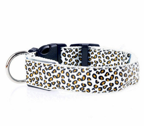 LED Dog Collar Safety Adjustable Nylon Leopard Pet Collar