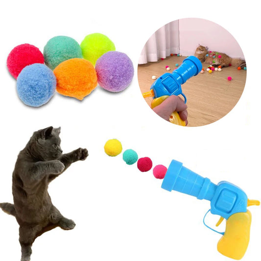 Interactive Launch Training Cat Toys Creative Kittens Mini Pompoms Games Stretch Plush Ball Toys