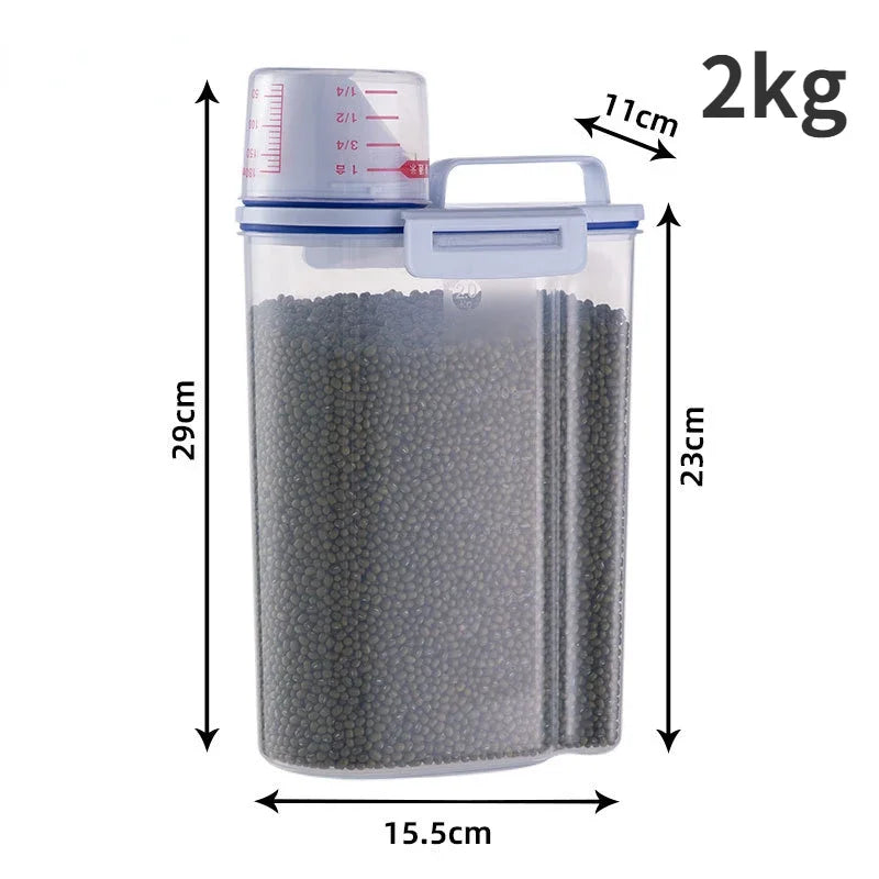 1.5kg/2kg Dog Cat Food Pail Plastic Storage Tank with Measuring Cup Container