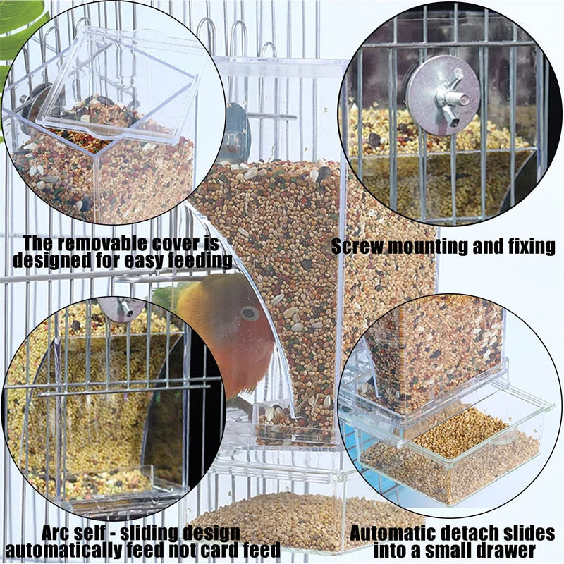 mess bird feeders automatic parrot feeder drinker acrylic seed food container