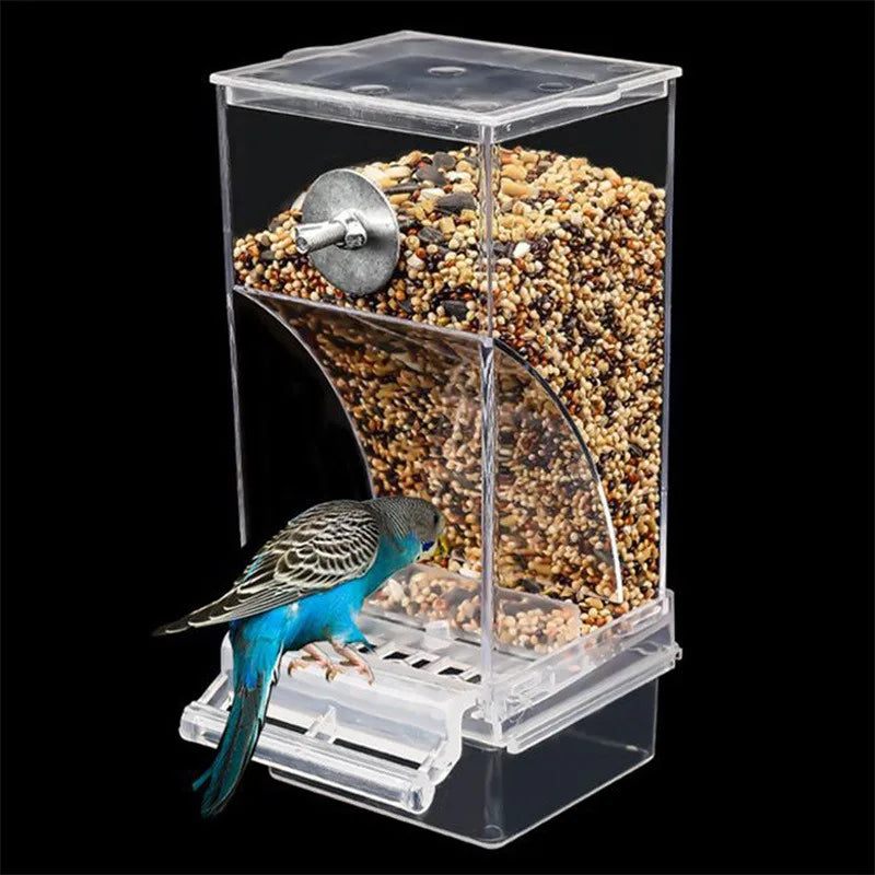 mess bird feeders automatic parrot feeder drinker acrylic seed food container