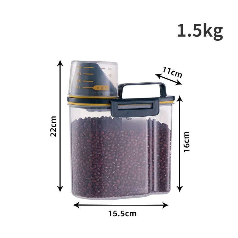 1.5kg/2kg Dog Cat Food Pail Plastic Storage Tank with Measuring Cup Container