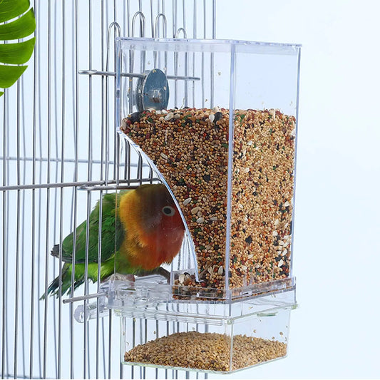 mess bird feeders automatic parrot feeder drinker acrylic seed food container