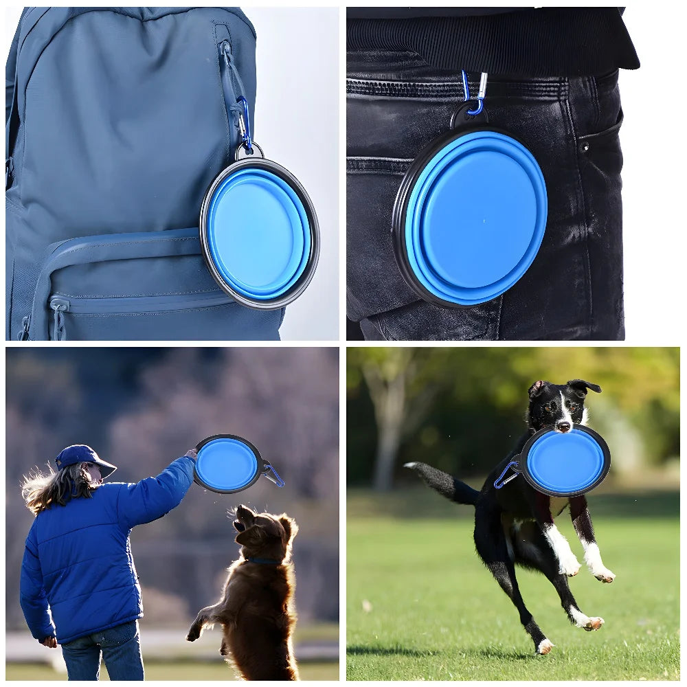 Pet Dog Collapsible Bowl Folding 350ml Silicone Bowl Outdoor Travel Portable Puppy Food Container